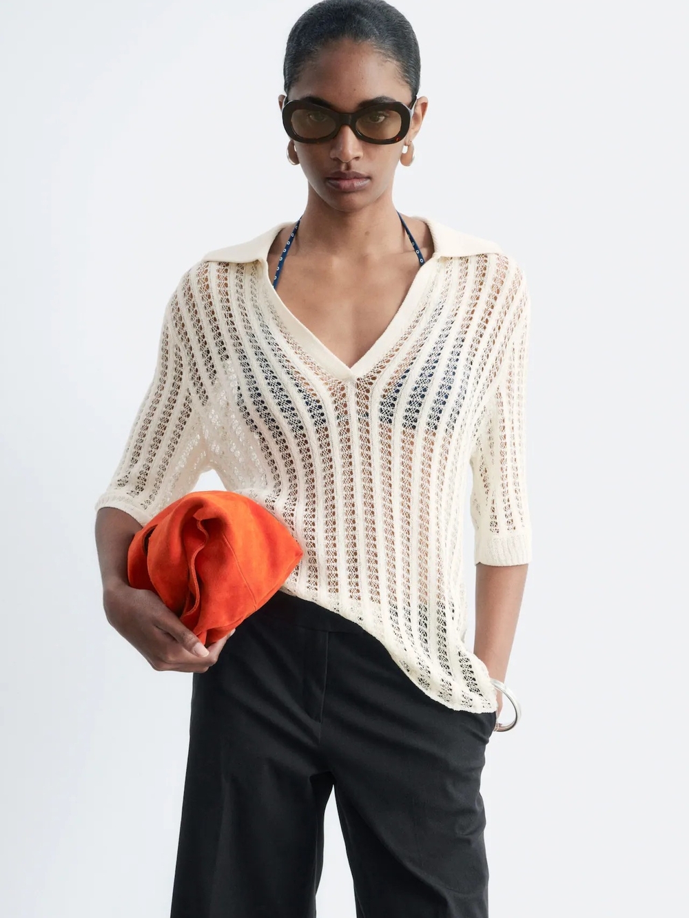 & Other Stories Open-Knit Polo Top NWT Small